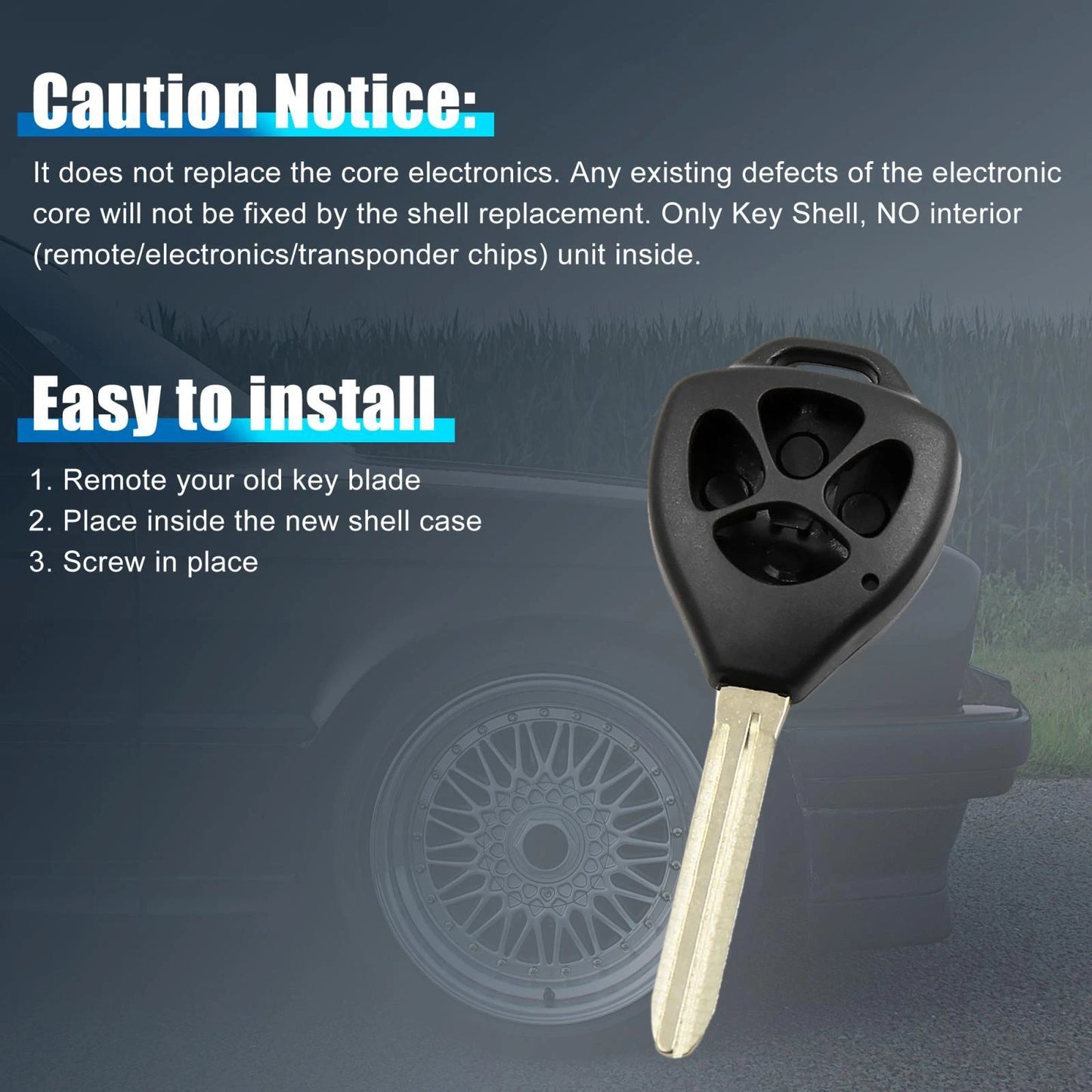 Uncut Key Fob Shell Case for Toyota 4Runner 2010-2016 (2 x Key Buttons)