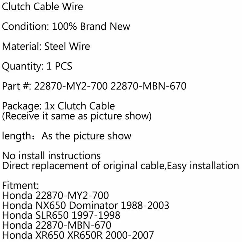 Clutch Cable for Honda NX650 Dominator, SLR650, XR650, XR650R (88-03)