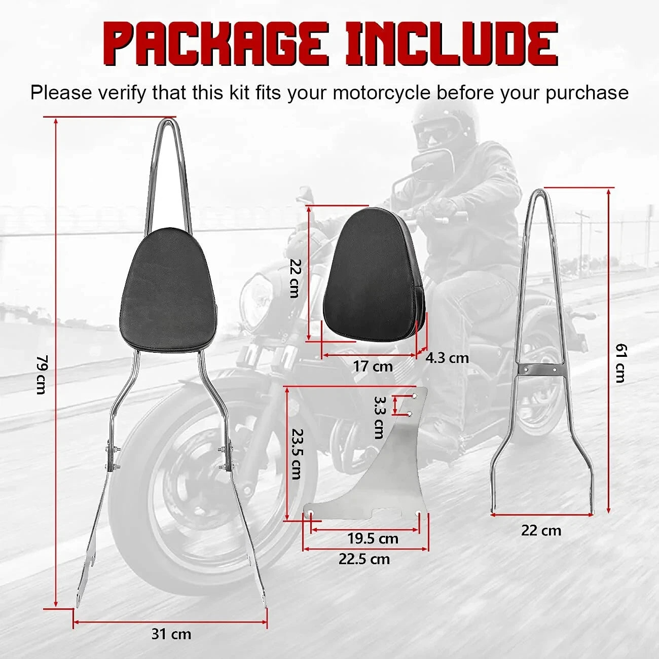 Chrome Sissy Bar Backrest Pad for Harley Sportster XL 1200 (2004-2016)