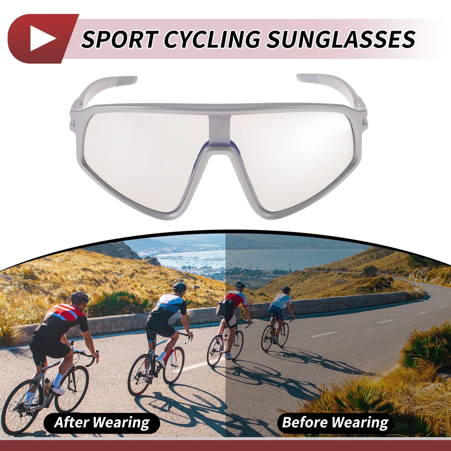 Motorcycle Riding Goggles Light Gray Lens Silver Tone Frame for Motorcycle