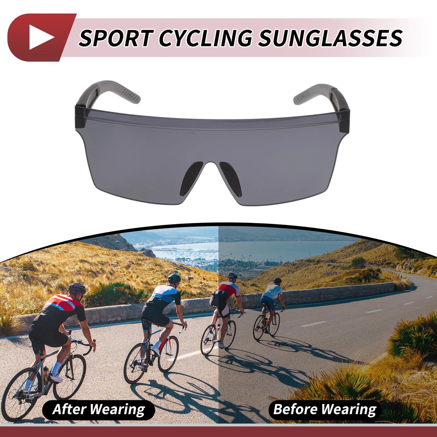 1 Motorcycle Riding Goggles Dark Grey Lens Black Frame PC Cycling Sunglasses