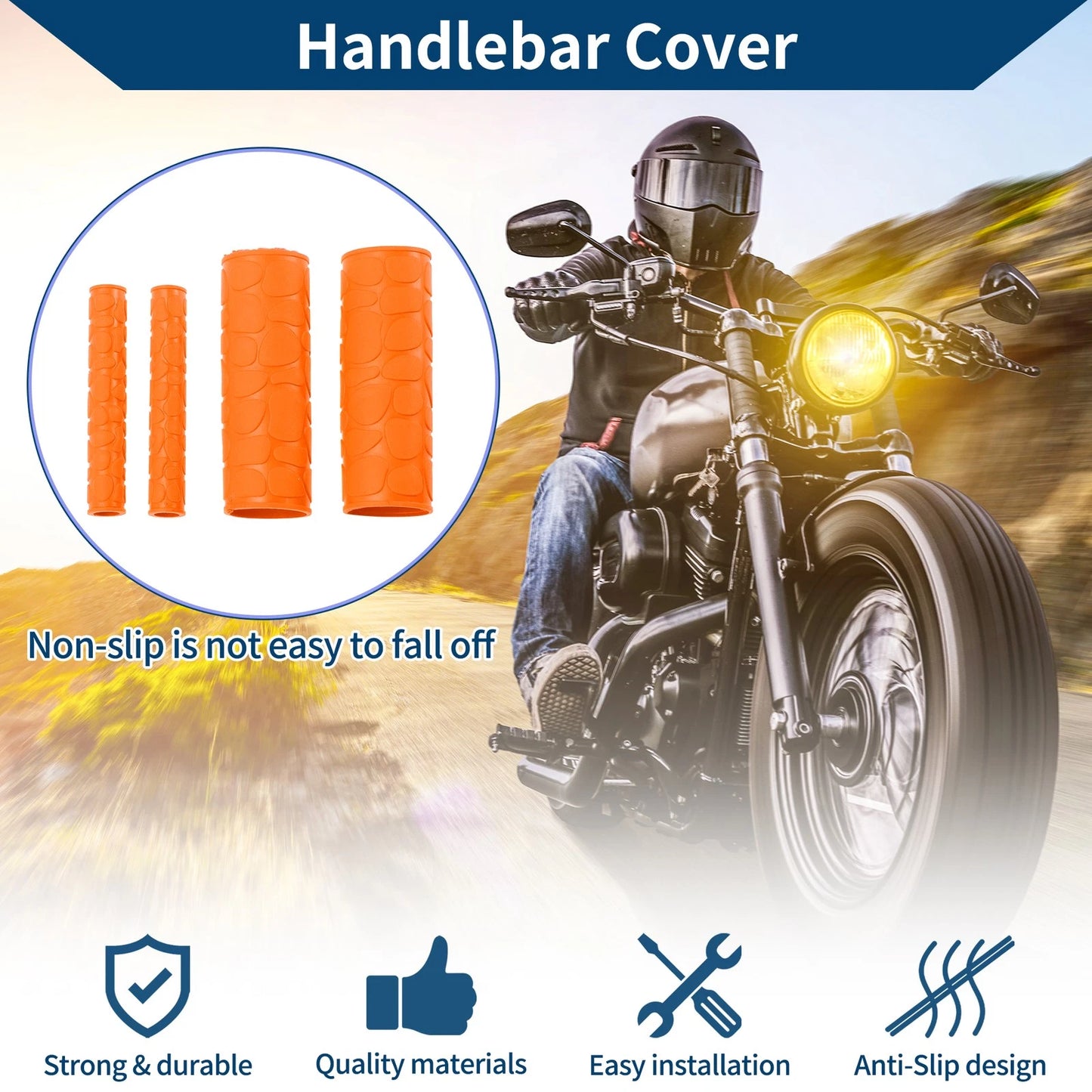 1 1/8" / 29mm Hand Grips Cover Handlebar Grips Rubber Orange for Motorcycle