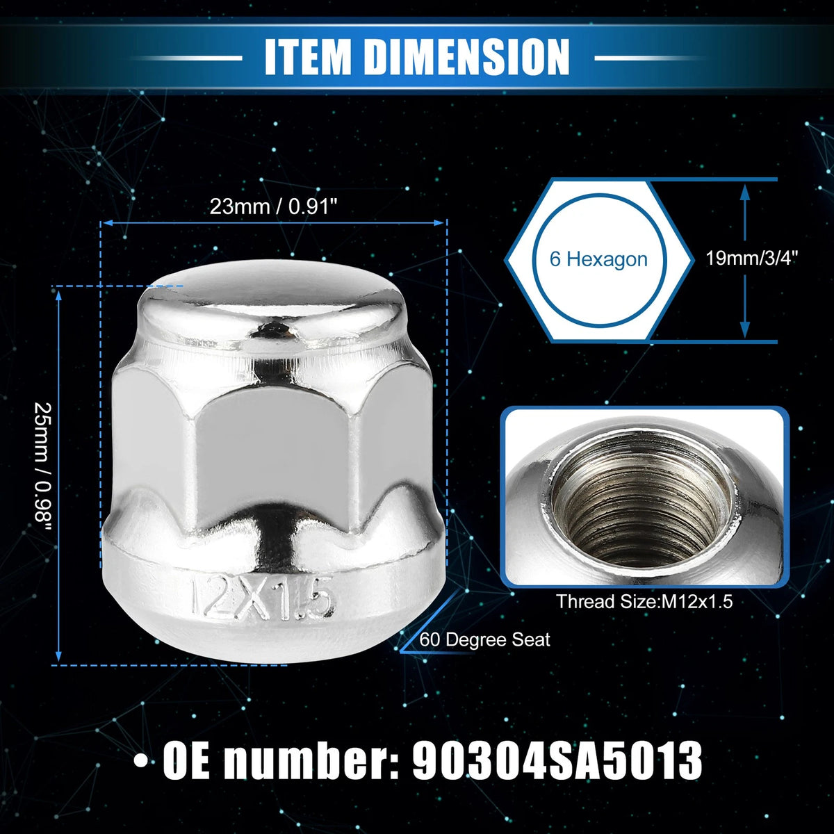 20 x Wheel Lug Nuts M12x1.5 for Honda Accord Civic