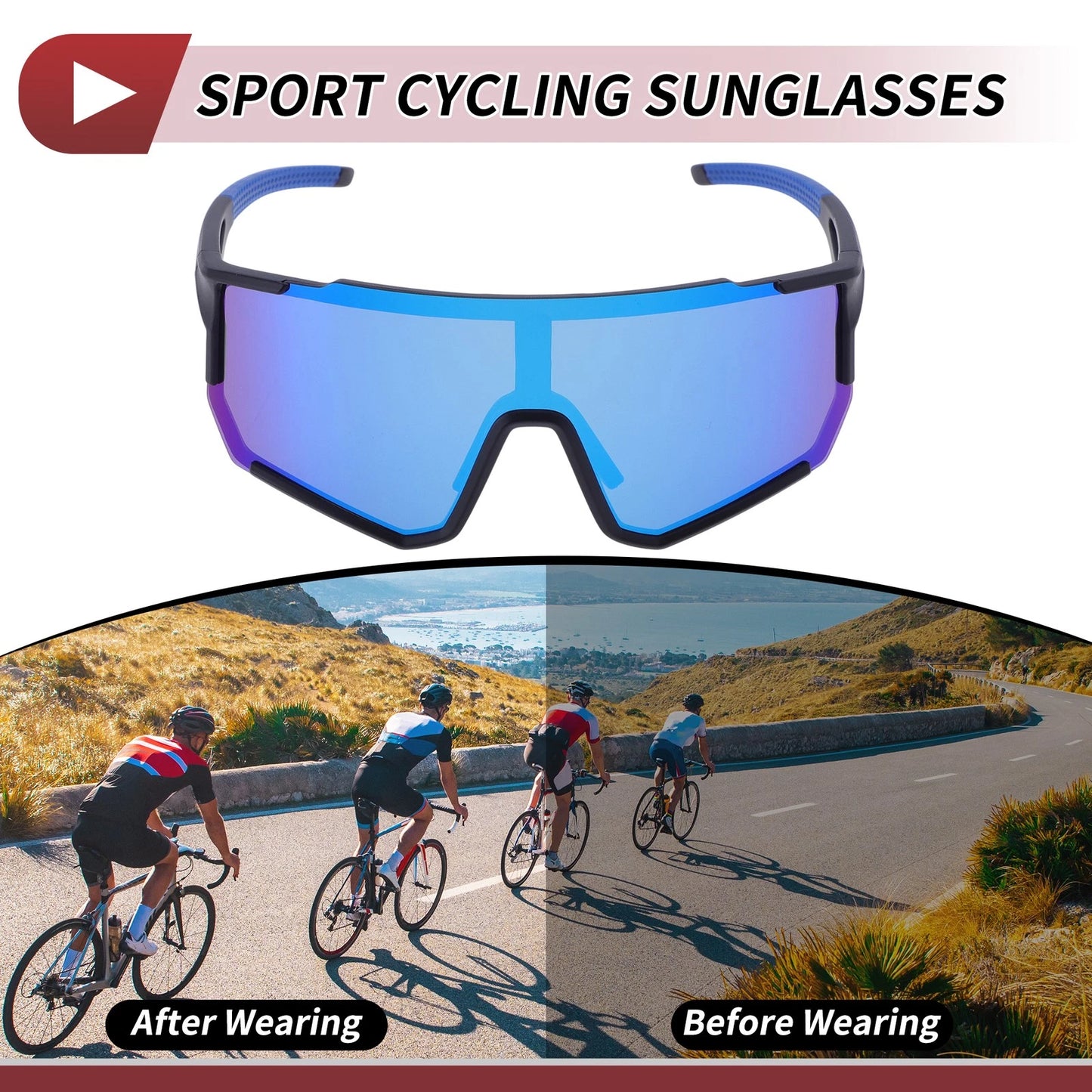 Motorcycle Riding Goggles Blue Lens Black Frame for Motorcycle Sunglasses