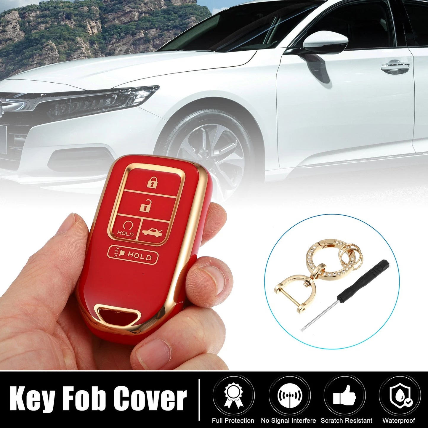 Key Fob Case for Honda Accord, Civic - 5 Button Remote Control, Black