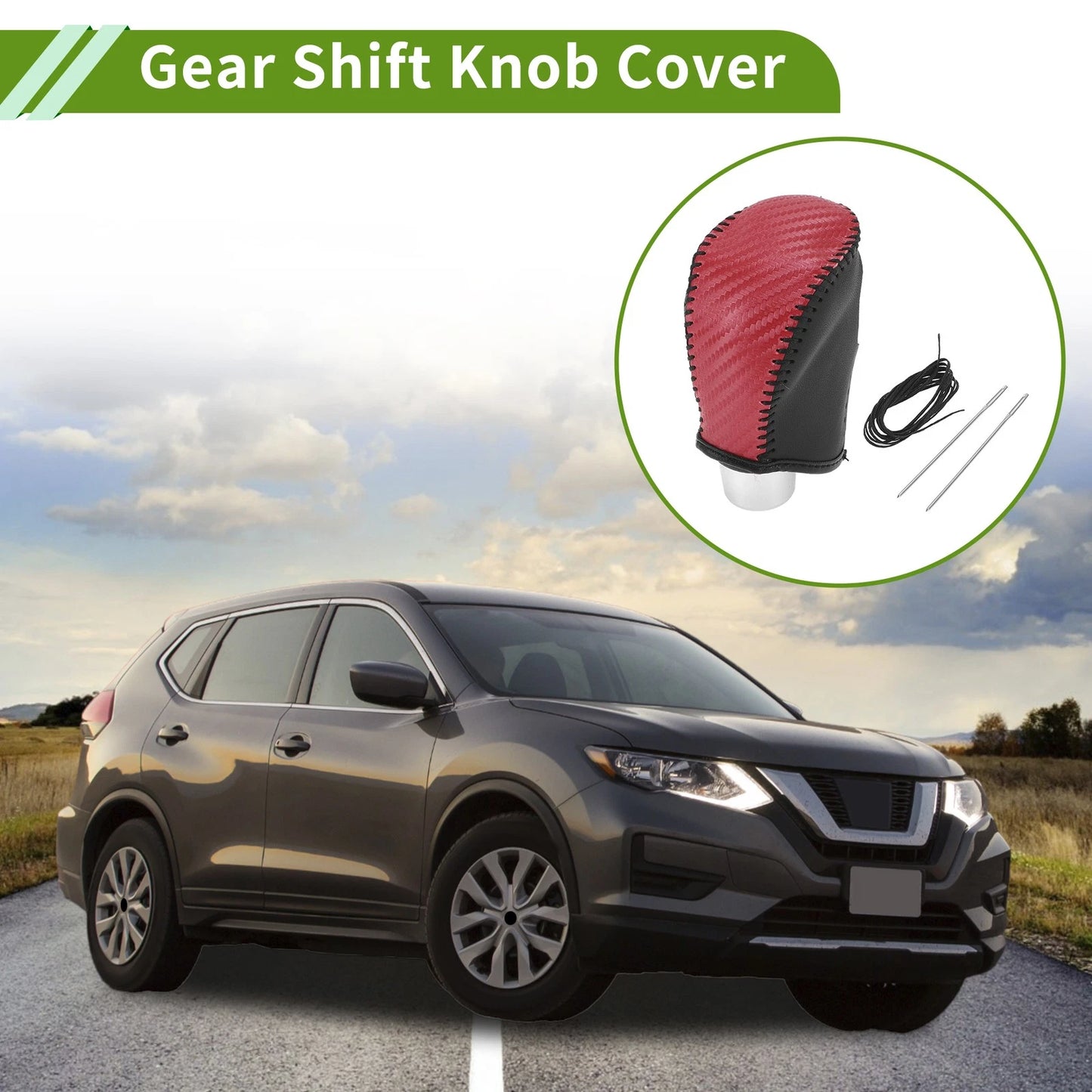 Red Carbon Fiber Gear Shift Knob Cover for Nissan Rogue (2017-2020)