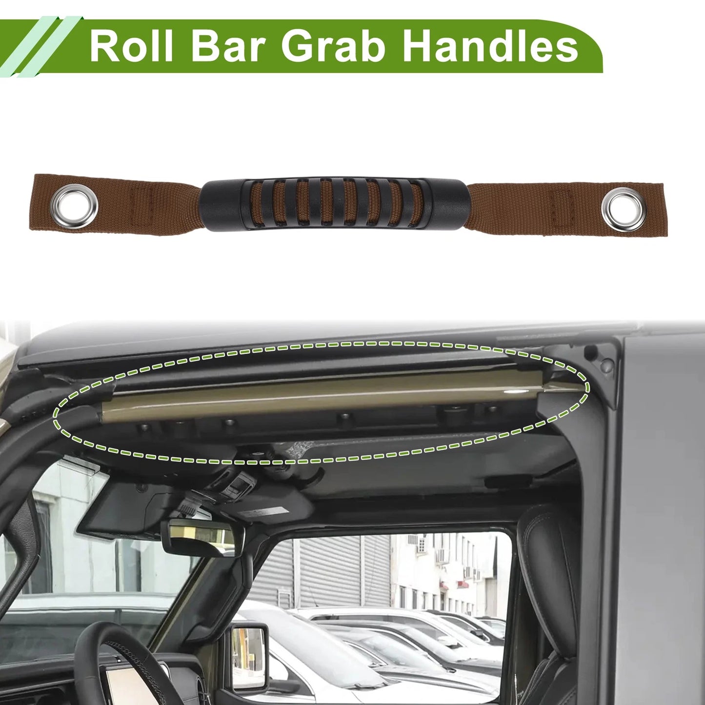 Roll Bar Grab Handles for Jeep Wrangler 2018-2027 - Black & Brown (2018-2027)