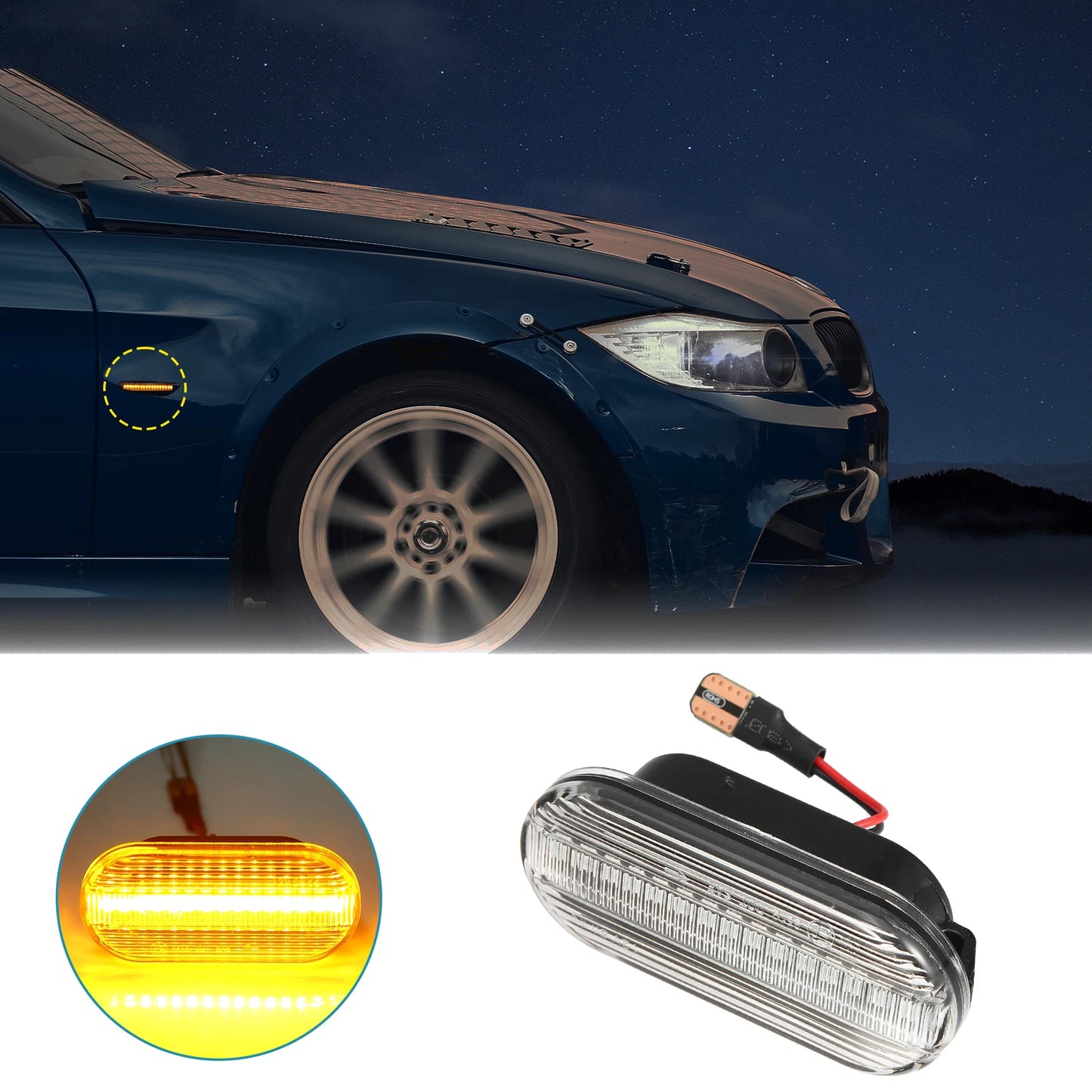 LED Side Marker Turn Signal Lights 2 x Yellow for Ford Clear