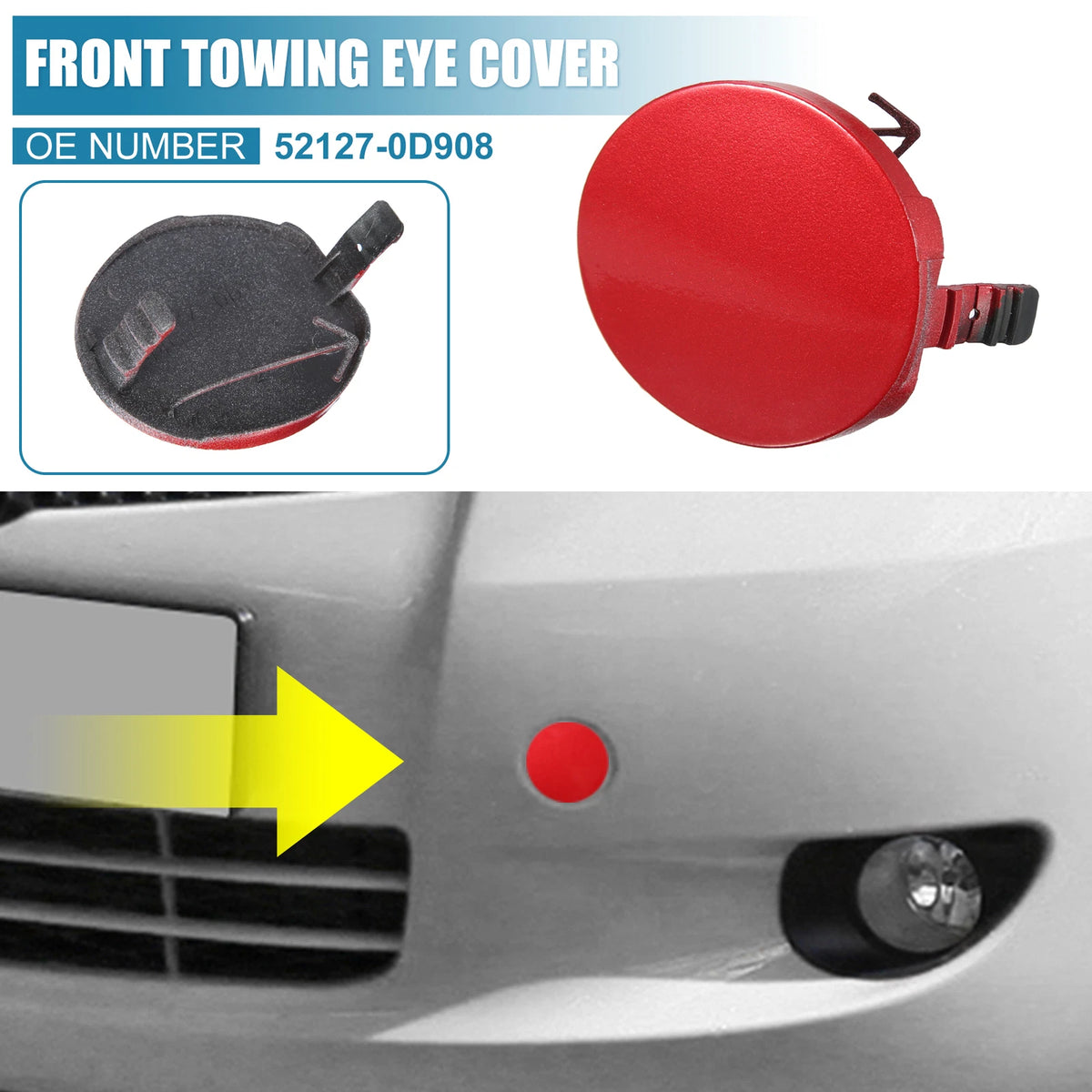 Front Bumper Tow Hook Cover for Toyota Yaris 2007-2010 Red 2 x Covers