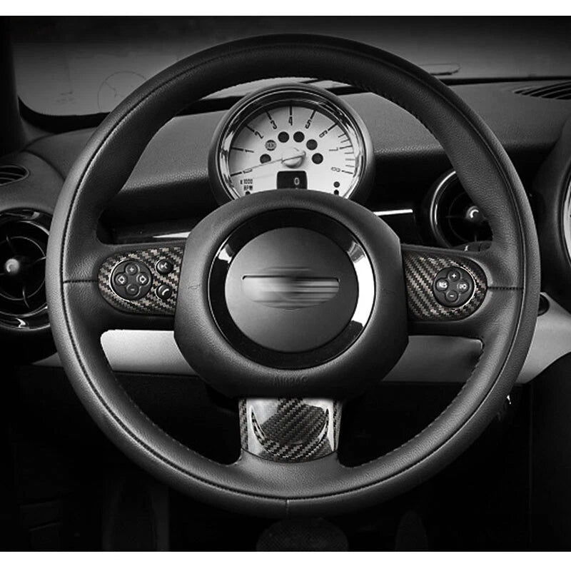 Carbon Fiber Center Steering Wheel Media Cover Trim Fit For Mini Cooper R55 R56