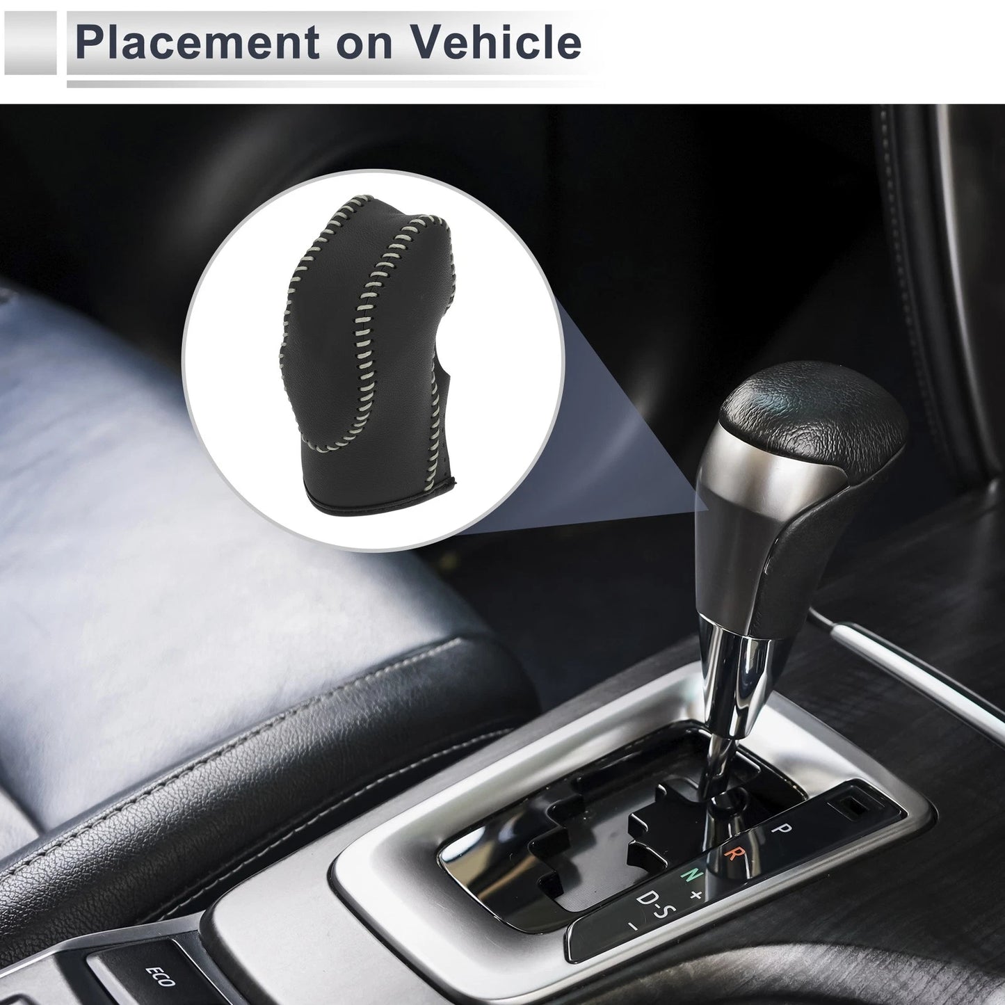 Car Gear Shift Knob Cover 1 x Black Beige Faux Leather for Ford Fusion (2013-2016)