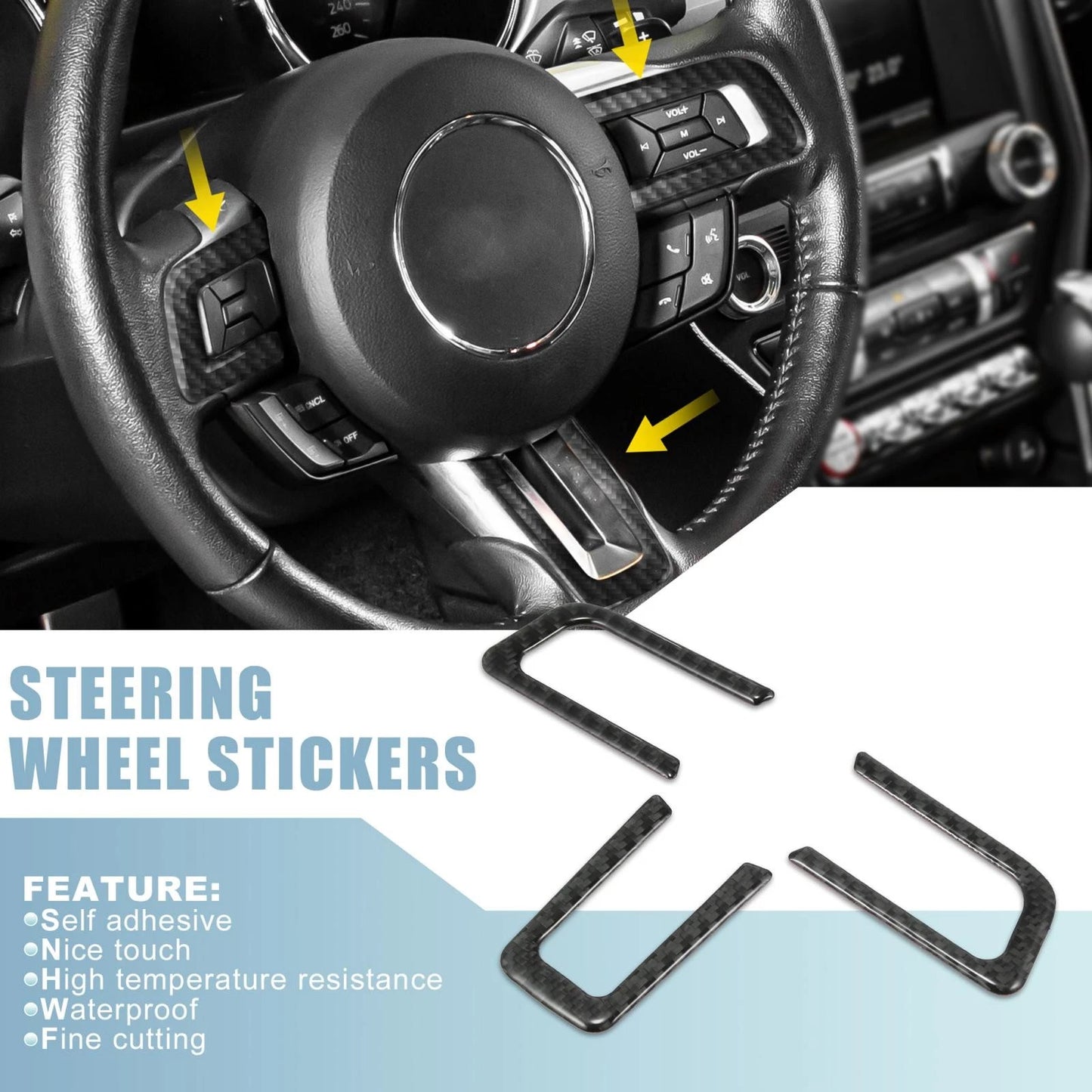 3 x Carbon Fiber Steering Wheel Sticker Trim for Ford Mustang (2015-2020)