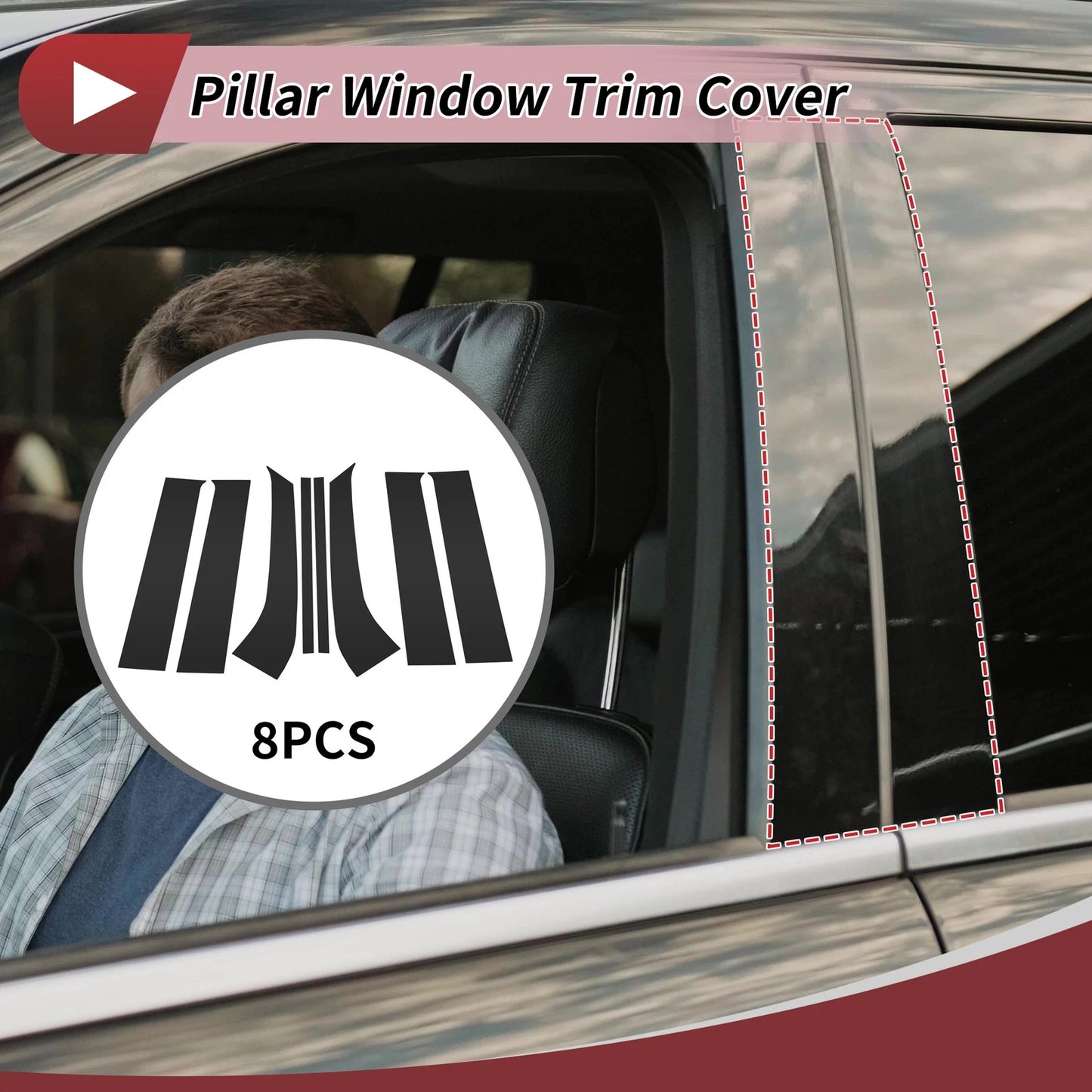 8 Pcs Door Pillar Window Trim for Ford Everest (2015-2021) Black