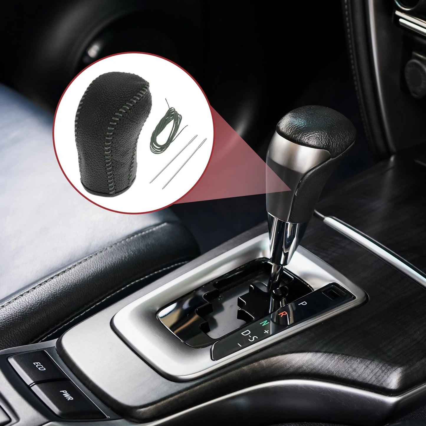 Car Gear Shift Knob Cover for Hyundai Tucson 2015-2018 Black Grey Faux Leather