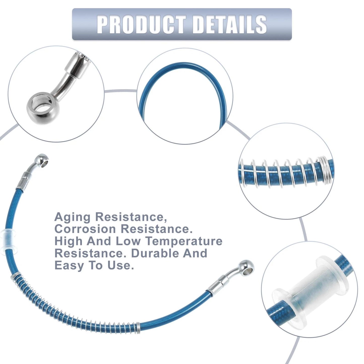 Brake Line 15.75" 10mm Motorcycle Hydraulic Hose Pipe Stainless Steel Blue