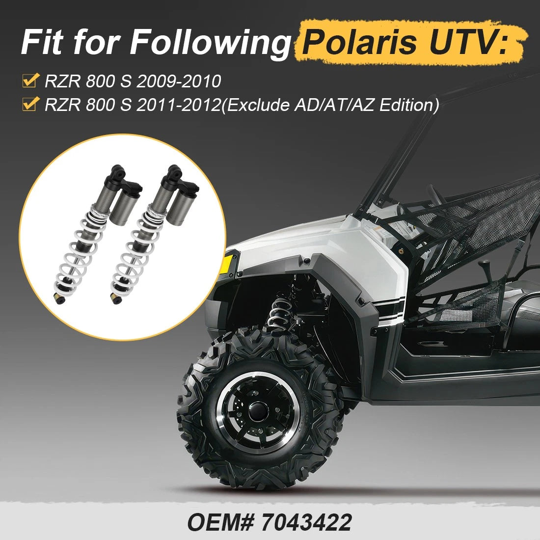 Front Air Shocks Absorbers Suspension for Polaris RZR S 800 EFI (2009–2012)
