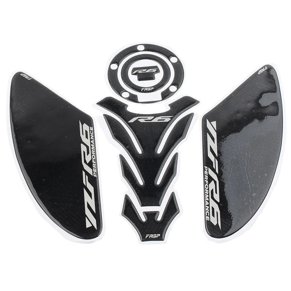 3D Carbon Fiber Tank Pad Traction Decal Set for Yamaha YZF-R6 (2006-2023)