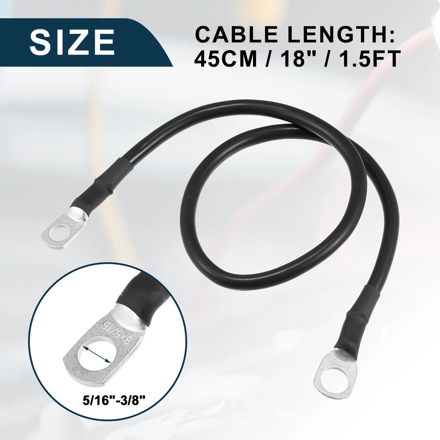 Battery Inverter Cable 5/16-3/8 18in Copper Wire Black for Car Marine