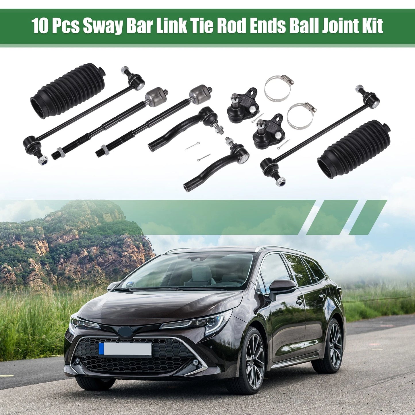 10 x Front Suspension Kit Tie Rod Ends & Sway Bar Links for Toyota Corolla (2003-2008)