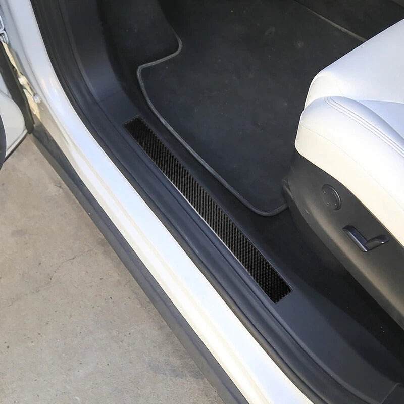 4pcs Carbon Fiber Door Welcome Sill Pedal Cover Scuff Trim fit for Tesla Model X