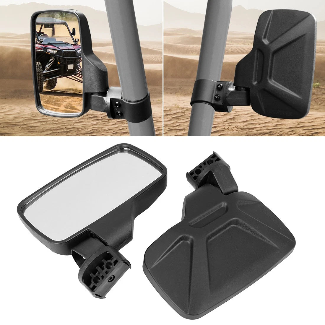 2 x Rear View Mirrors 1.75/2" Bar Clamp for Polaris Kawasaki Can-Am