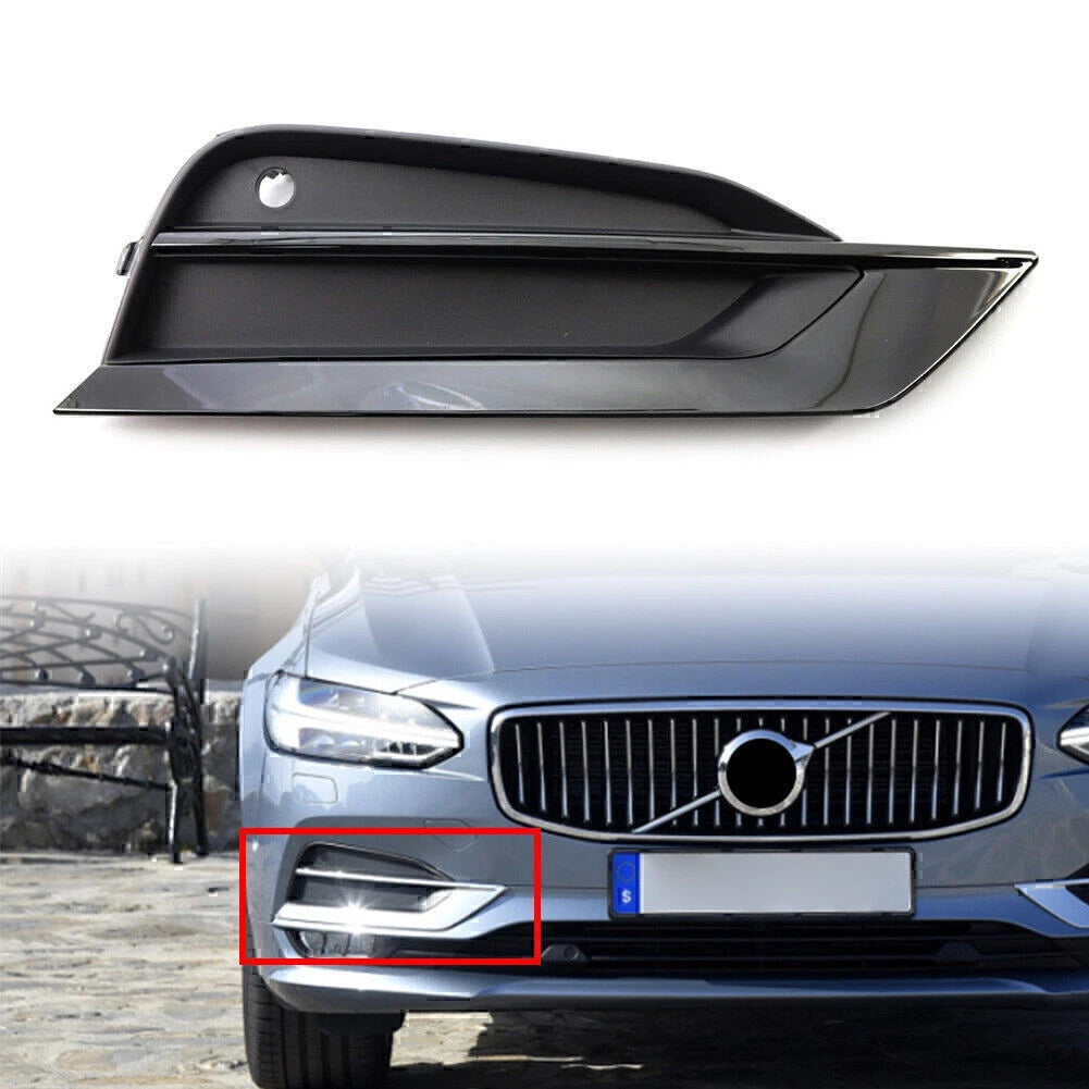 New Black Right Side Front Bumper Fog Light Grille for Volvo S90 V90 (2016-2019)