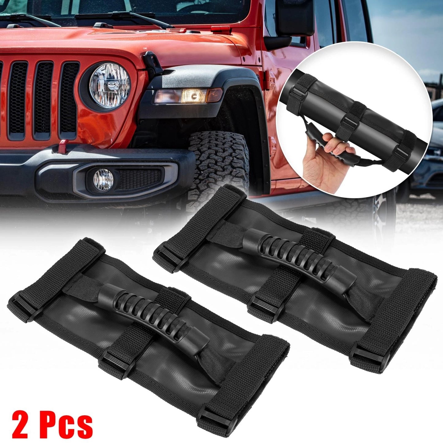 2 x Roll Bar Grab Handles for Jeep Wrangler JL JK (2018-2023) Black Smooth Surface