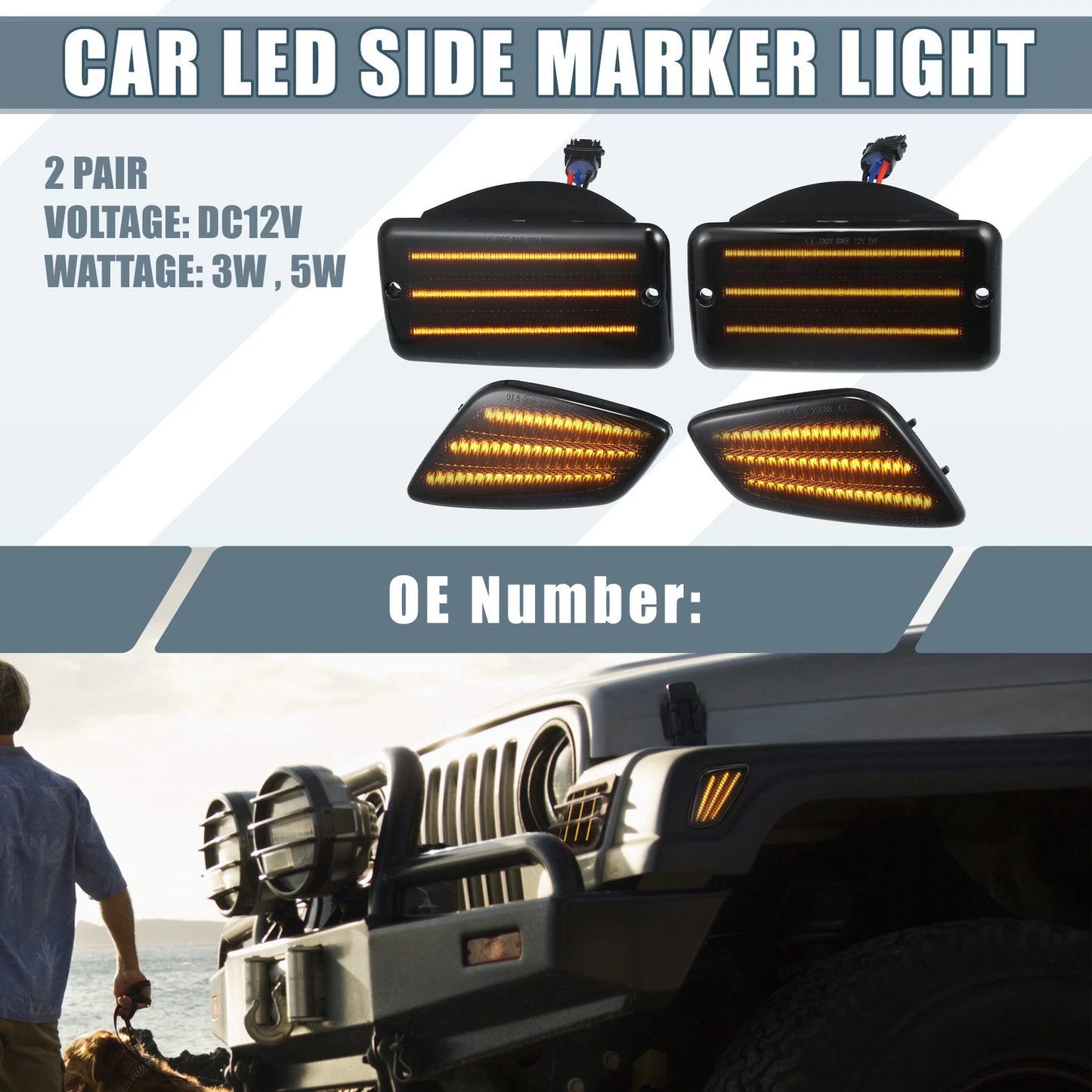 2 x Smoked Lens LED Side Marker Lights for Jeep Wrangler (2018-2023)
