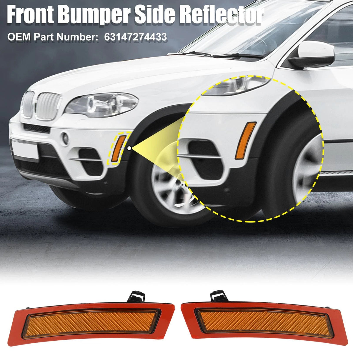 Vehicle Bumper Reflector for BMW XDrive35d XDrive35i Yellow