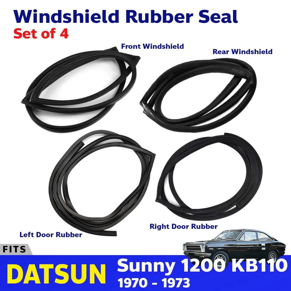 Windshield Weatherstrip Rubber Seal 4 PC Fits Datsun Sunny 1200 KB110 2D 1970-73