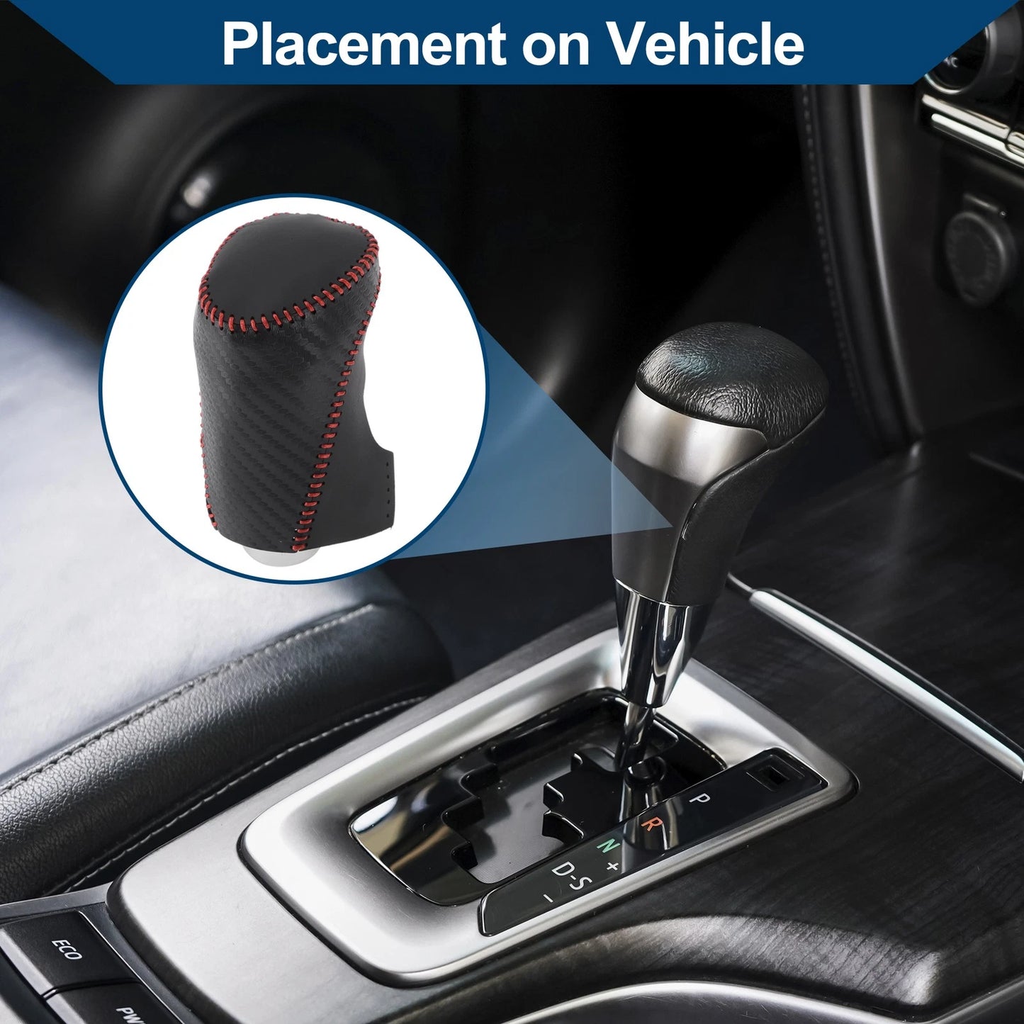 Gear Shift Knob Cover for Chevrolet Malibu (2016 - 2020) Black Carbon Fiber Red