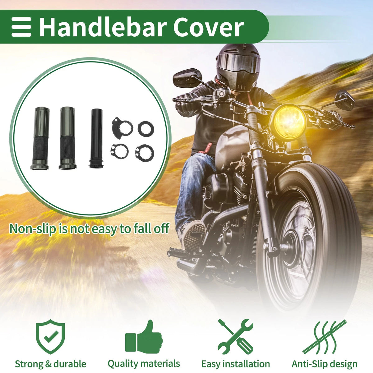 7/8 22mm Motorcycle Hand Grips Cover Kit Handlebar Grips Black Titanium Tone