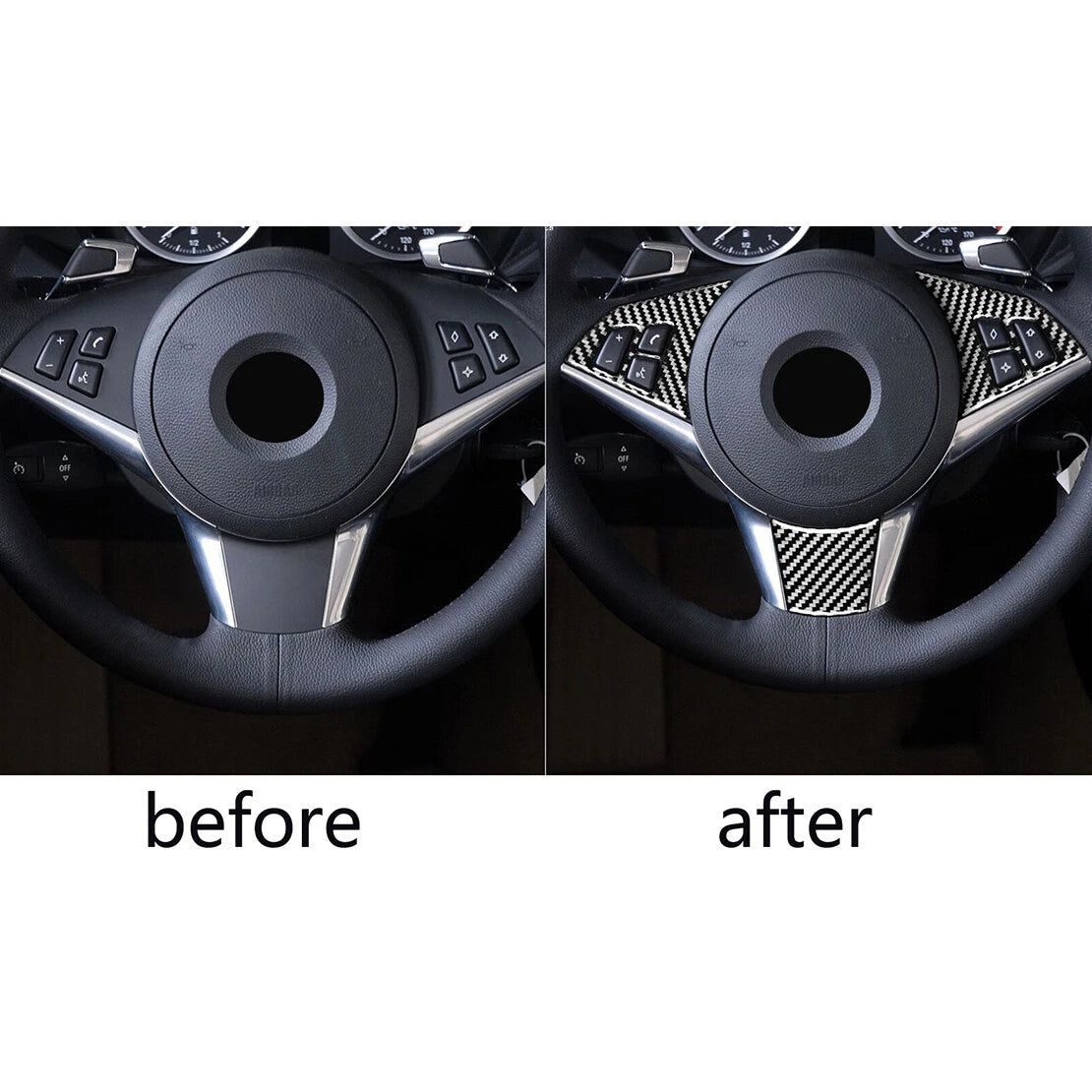 Black Carbon Fiber Steering Wheel Cover for BMW 6 Series E63 E64 (2004-2010)