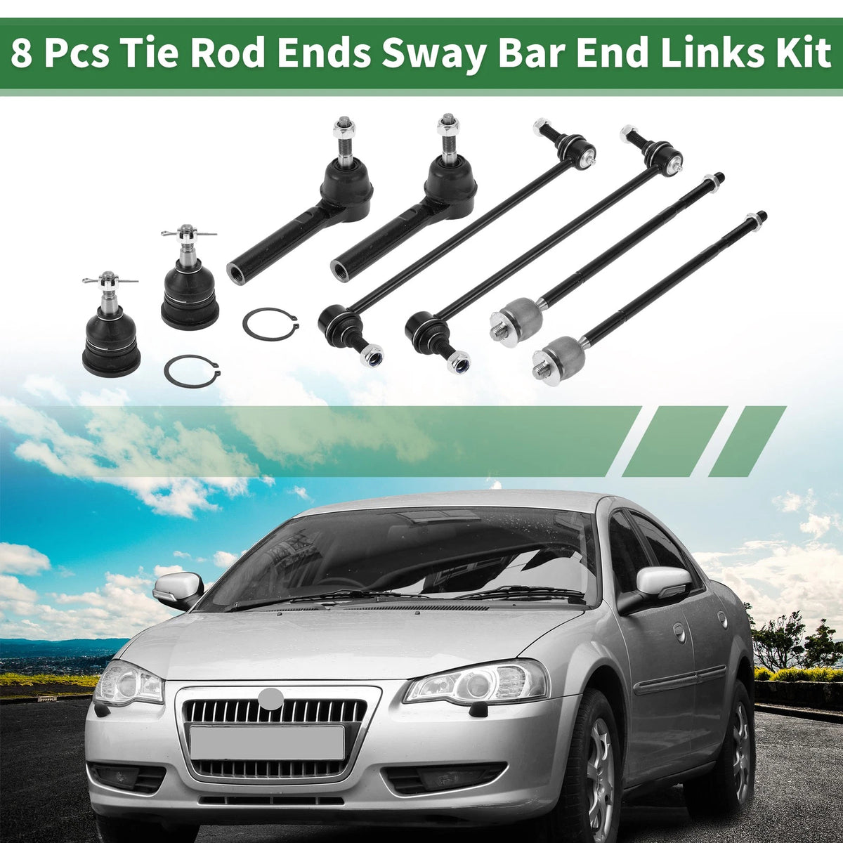 8pcs Front Suspension Kit Tie Rod End Sway Bar Link Ball for Volkswagen Routan