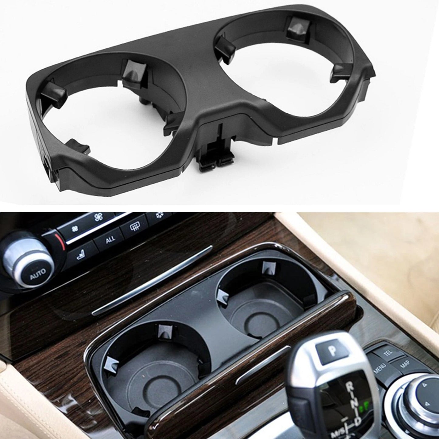 1x Black Cup Holder Outer Cover for BMW 7 Series F01 F02 F04 (2008-2015)