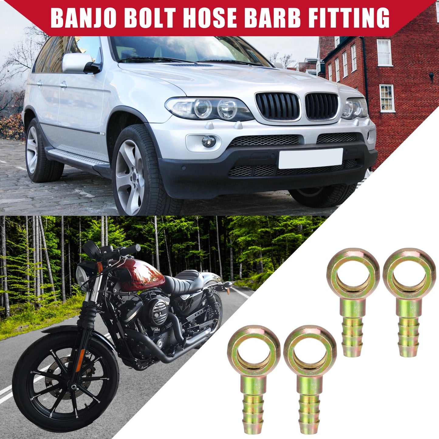 4 Pcs Banjo Bolt Hose Barb Fitting 14mm ID 10mm OD for Car Motorcycle