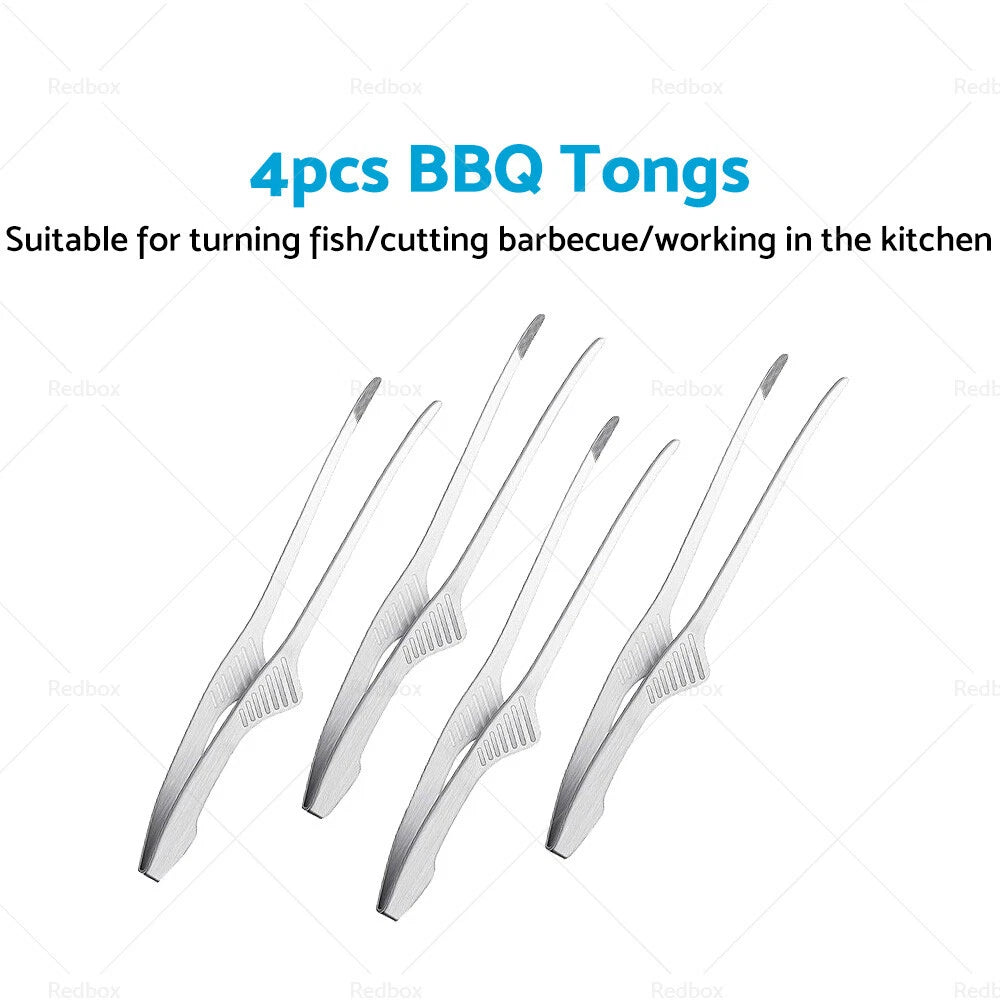 4 x BBQ Tongs Self-Standing Non-Slip Cooking for Grill - Korean & Japanese