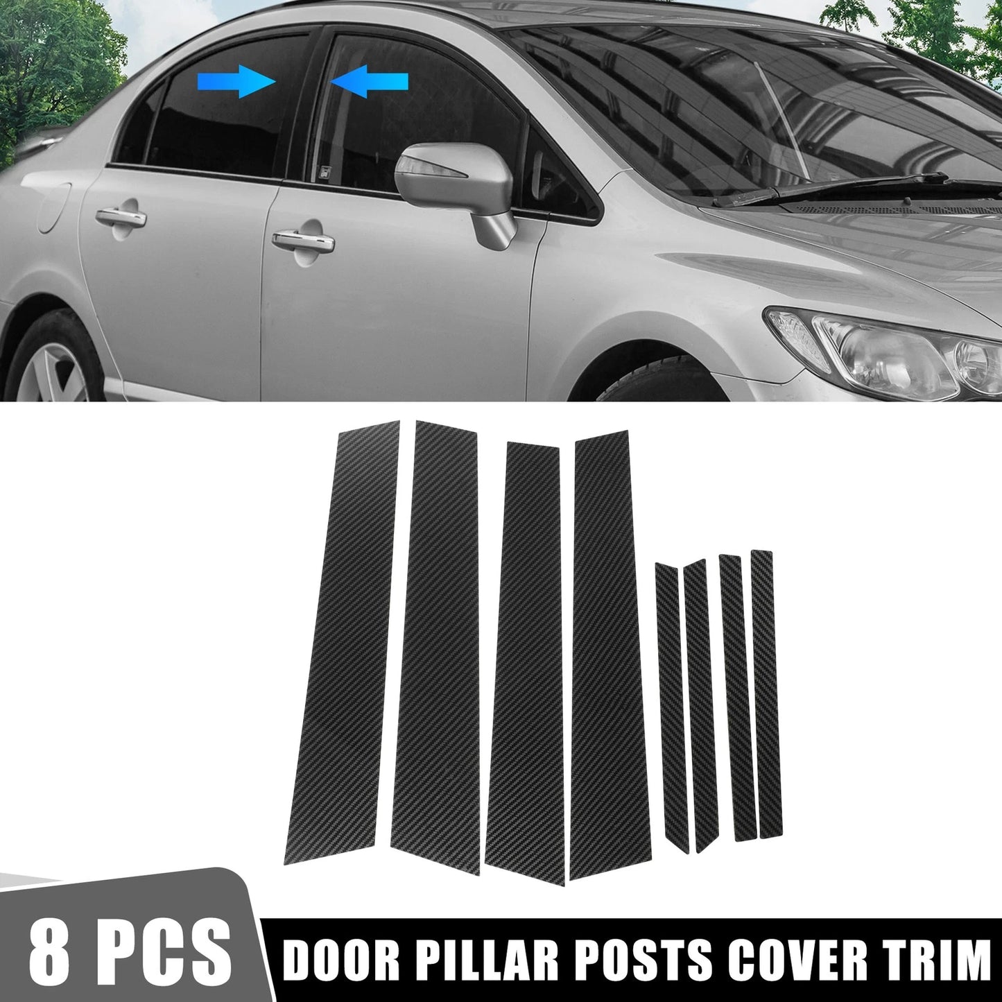 8 x Car Door Cover Trim Stickers for Honda Civic (2016-2021) Black