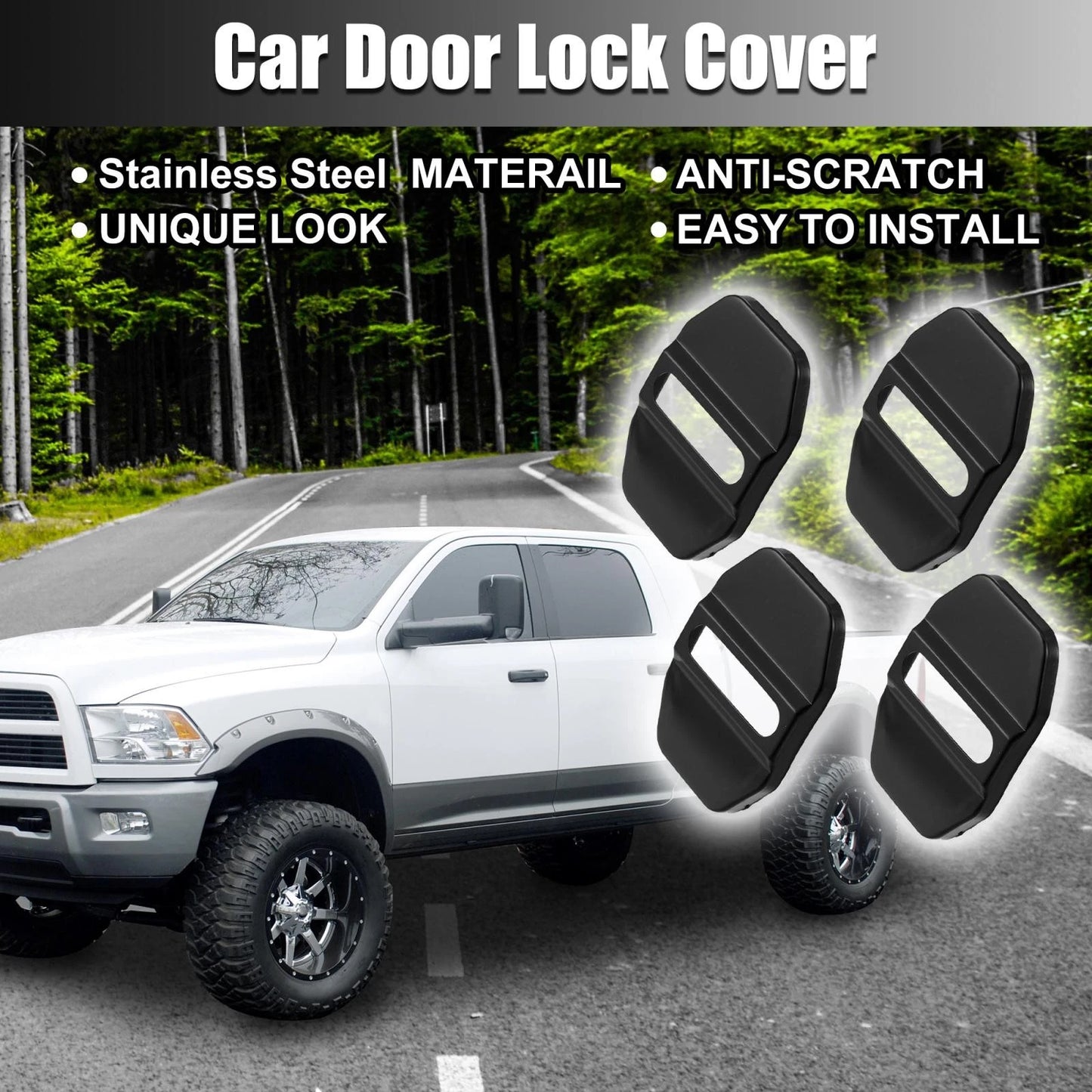 4 x Door Lock Latches Covers Protector Stainless Steel for Dodge