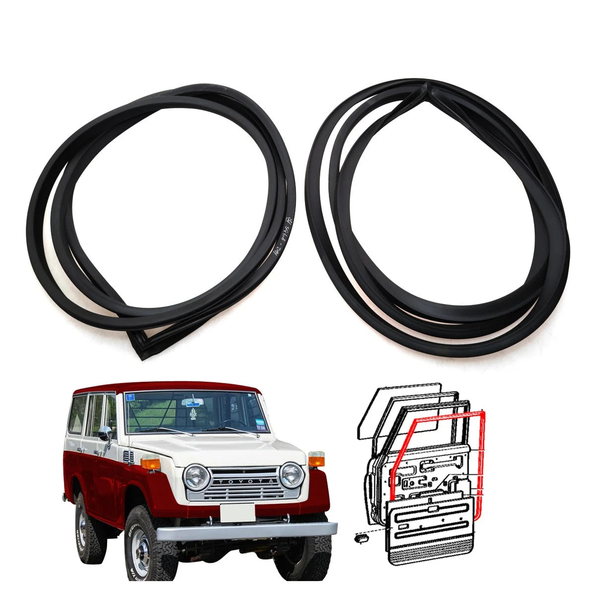 Front Door Weatherstrip Rubber for Toyota Land Cruiser FJ55 FJ56 1975-1980