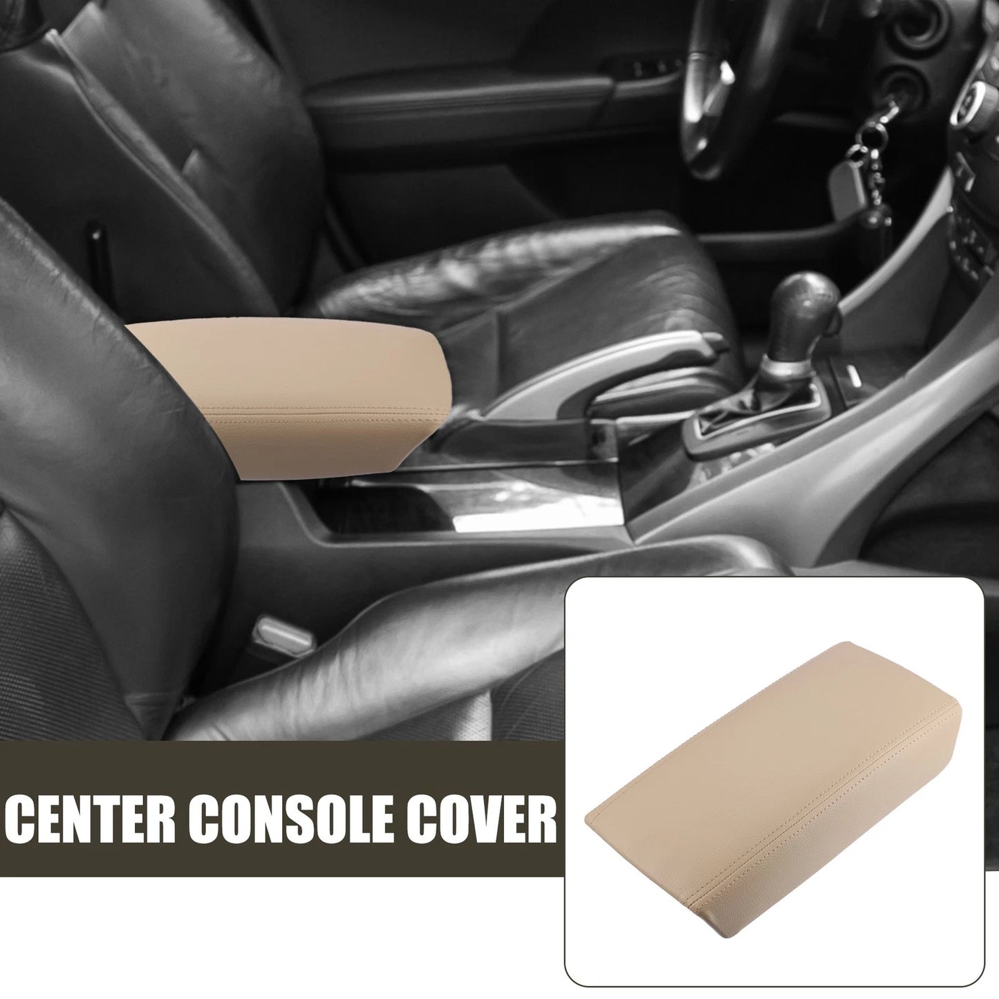 Center Console Lid Armrest Cover for Honda Accord (2003-2007) Beige Faux Leather