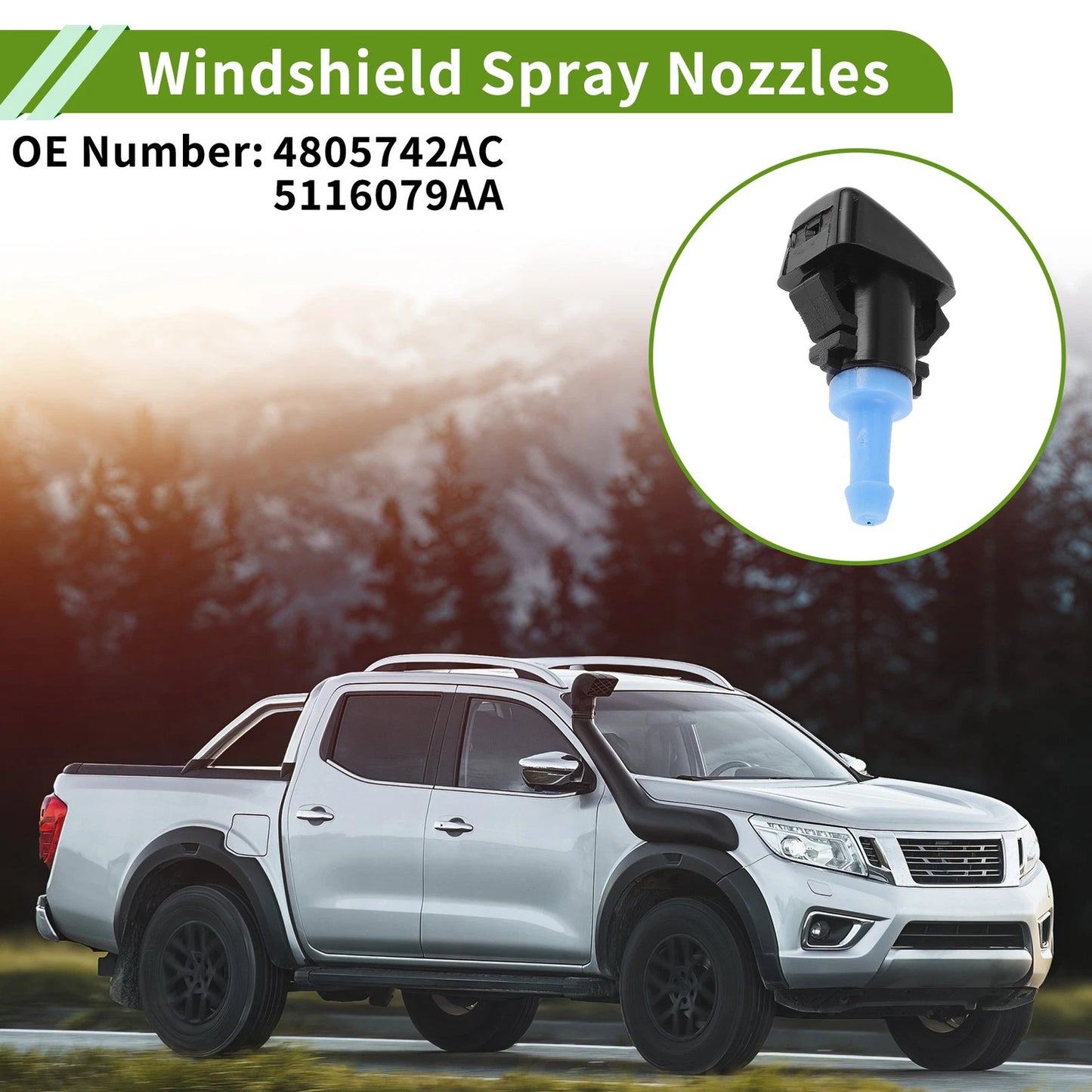 Windshield Washer Nozzle w/ Hose Connector for Dodge 1 Set