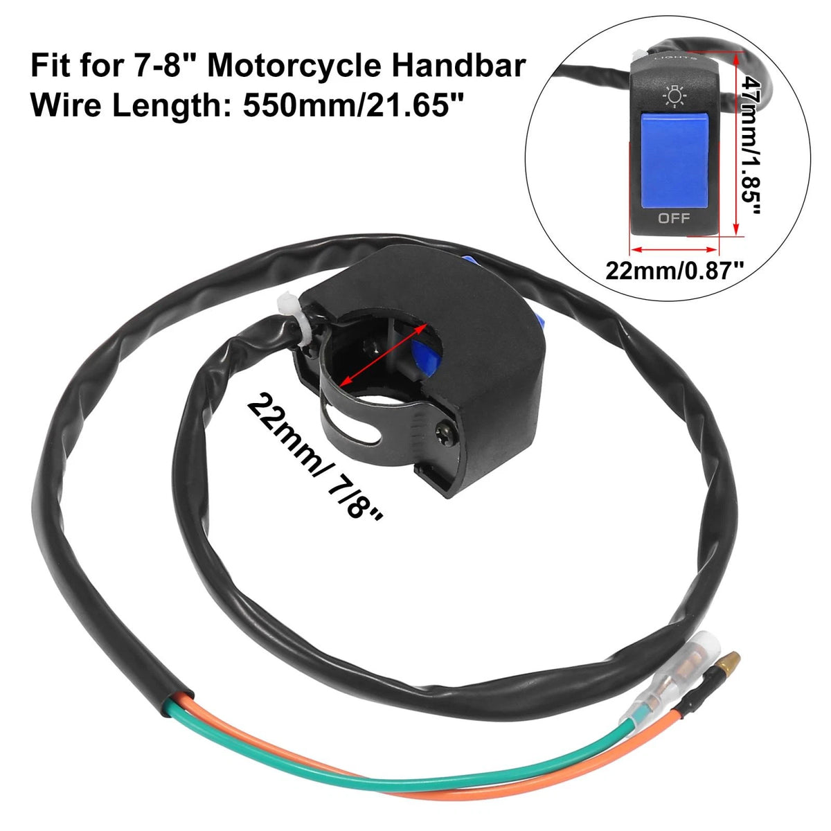 DC 12V 7/8" Handlebar Switch Headlight Toggle for Scooter