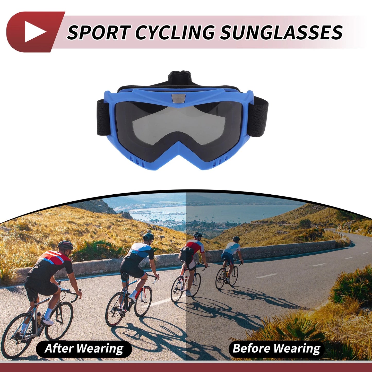 1Pc Motorcycle Riding Goggles Deep Gray Lens Blue Frame PC Cycling Sunglasses