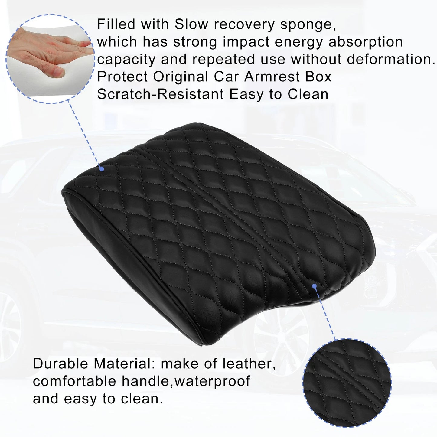 Armrest Cushion Cover for Hyundai Palisade 2020-2022 - Faux Leather Black