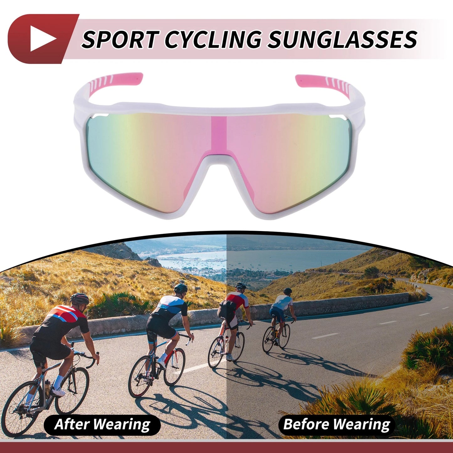 Motorcycle Riding Goggles Pink Lens White Frame Tri-Acetyl Cellulos PC UV400