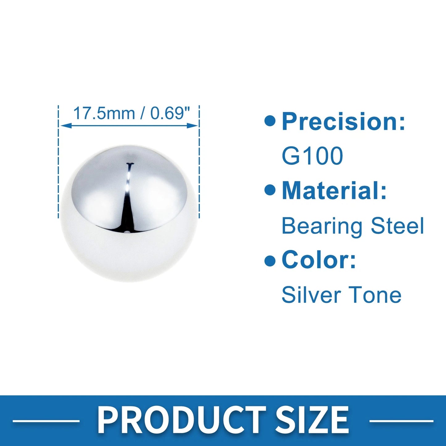 17.5mm Bearing Ball for G100 Steel Precision Silver Tone 10 Pcs
