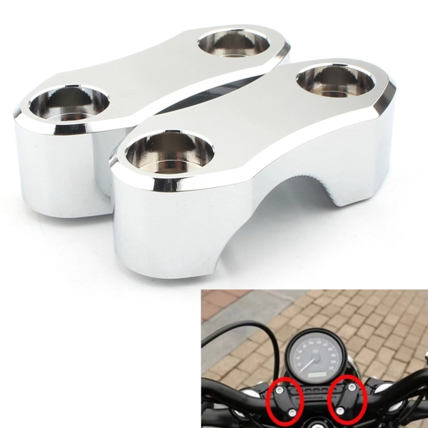 2 x Chrome Handlebar Riser Clamp Kit for Harley Wide Glide, Softail (2006-2023)