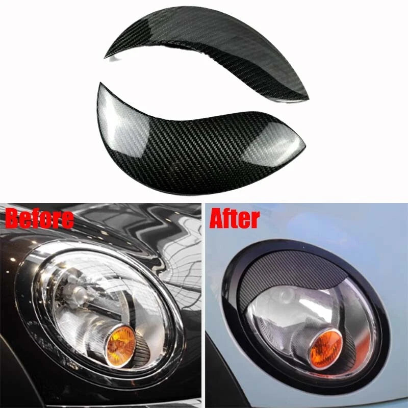 Carbon Fiber Headlight Eyebrow Strip Cover Trim for Mini Cooper R56 R57 R58 R59