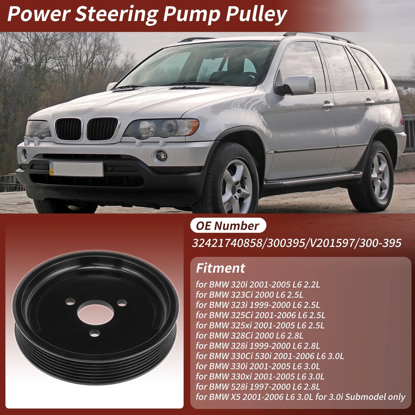 Power Steering Pump Pulley for BMW 320i 323Ci 323i 325Ci 325xi X5 (2001-2006)